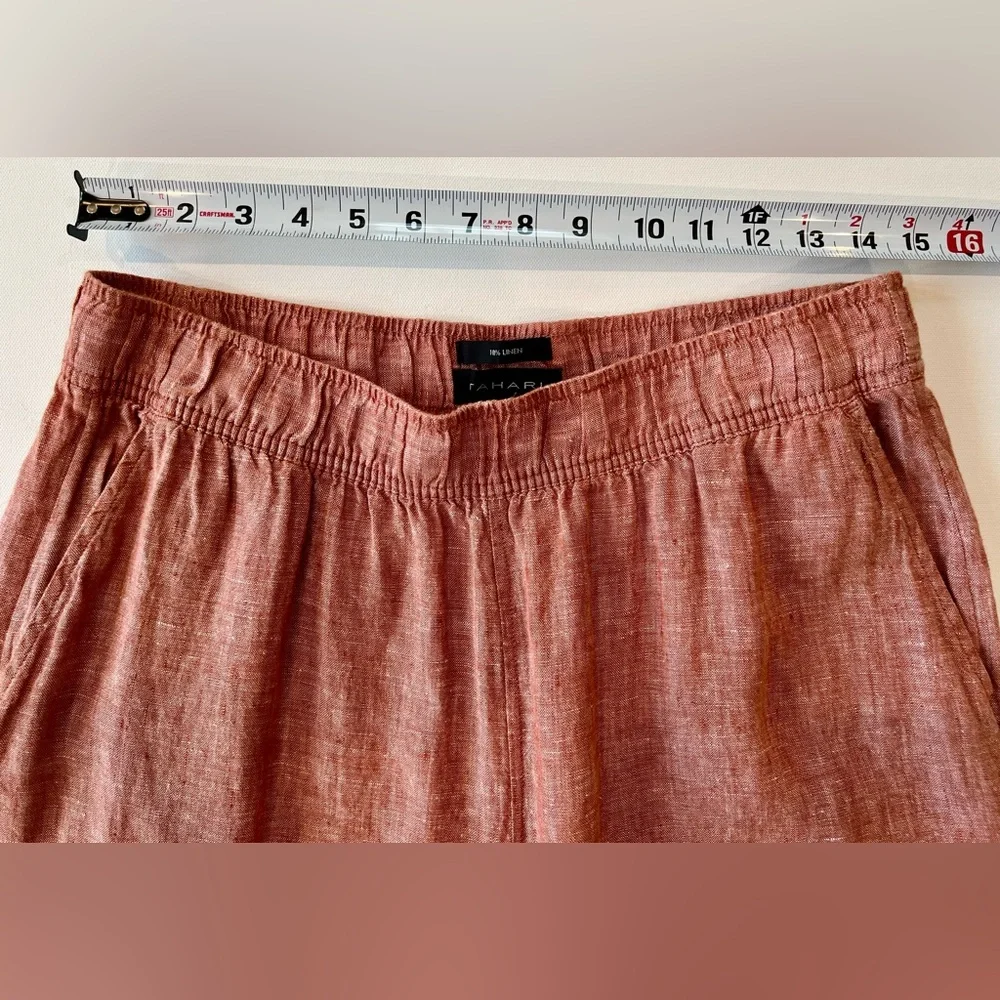 Tahari 100% Linen High Waist Wide Leg Pants Rust Terracotta Chili Flowy - Picture 8 of 11